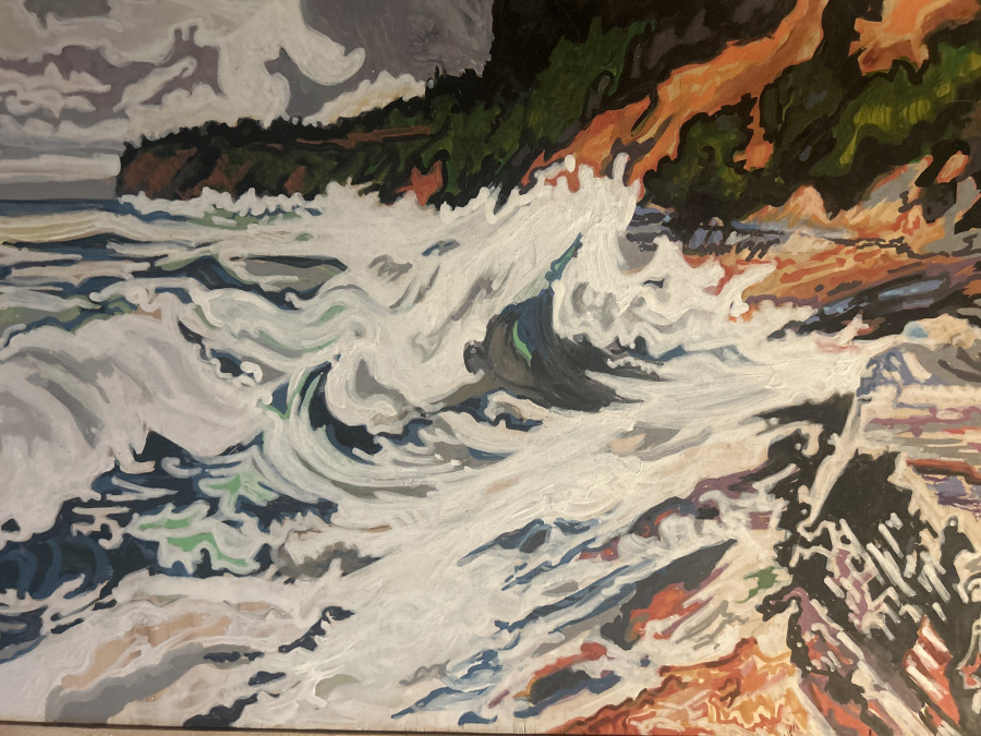painting of waves in a lake