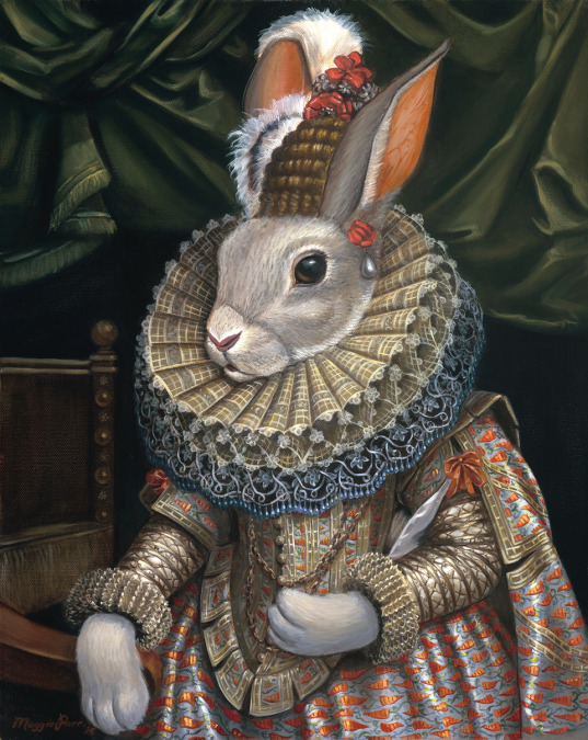 painting of a rabbit in a renaissance dress
